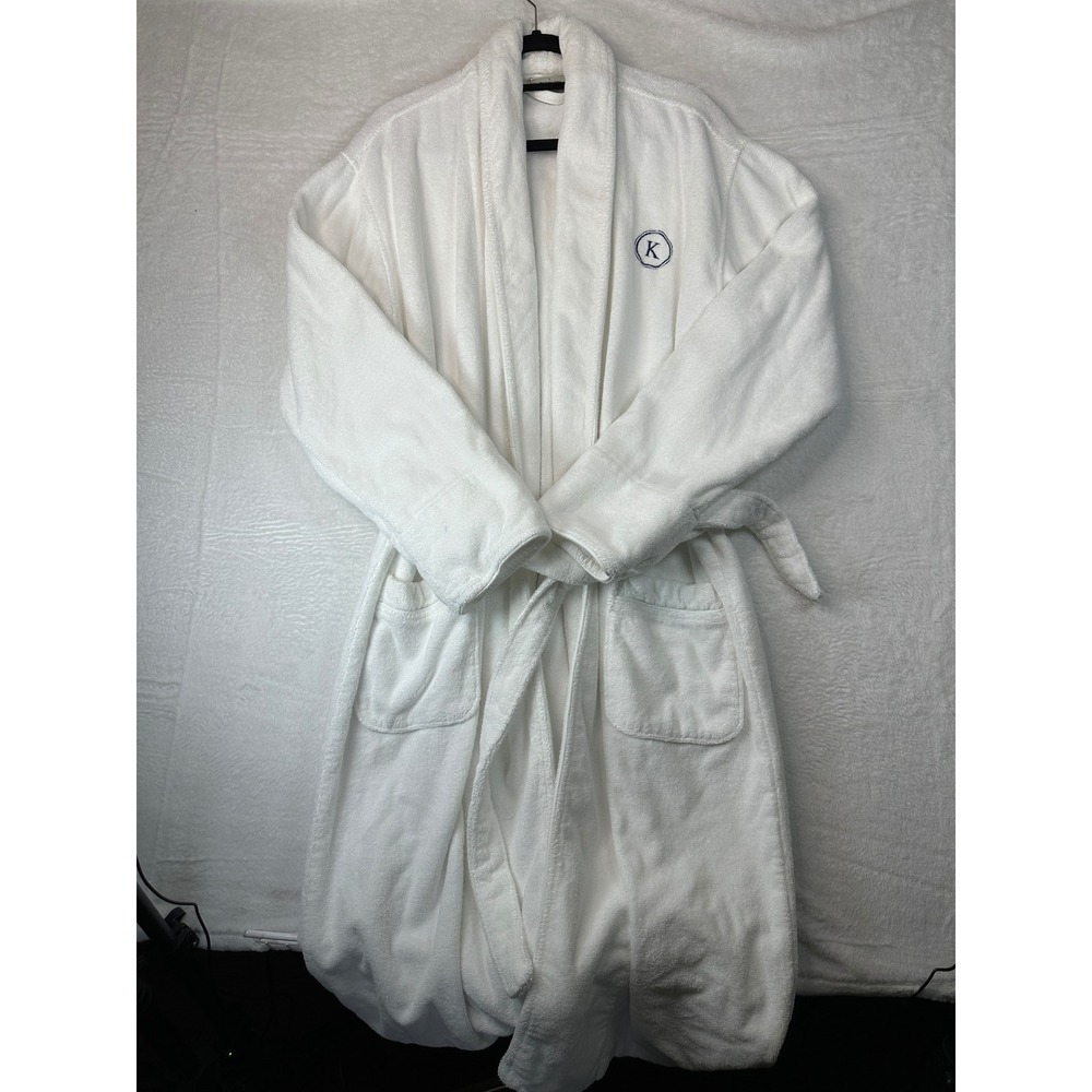 Pottery Barn Robe Unisex Large White Monogram K Terry Cloth Cotton